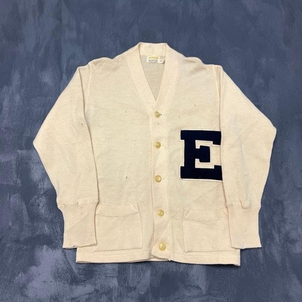 Vintage Letterman Cardigan Mens‎ Medium White 1950s Wool